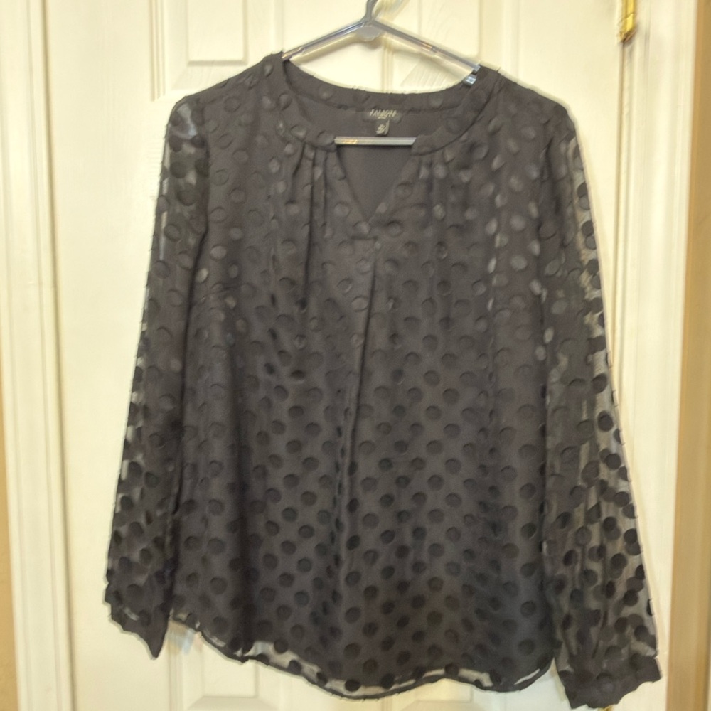 Talbots M Petite Women’s Sheer Polka Dot Black Blouse - Picture 2 of 7